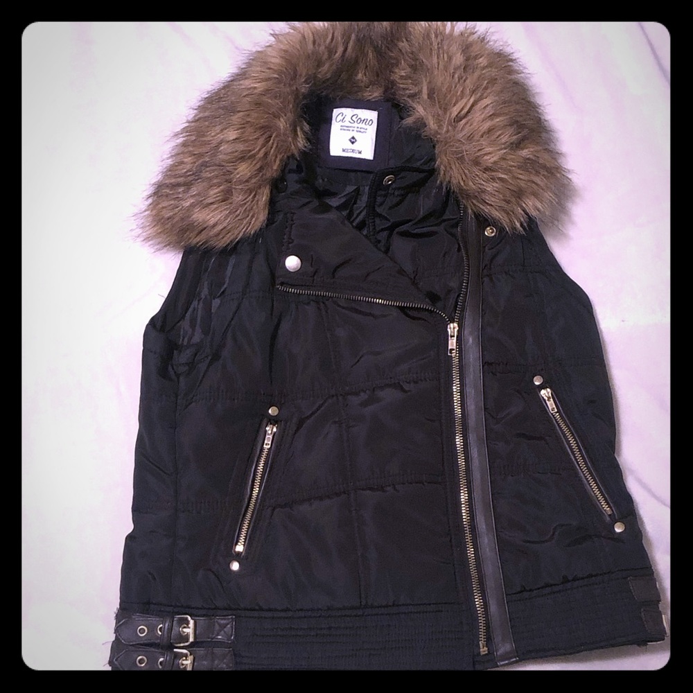 Black Vest with Fur Collar